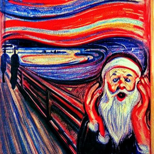 father christmas in the style of THE SCREAM BY EDVARD MUNCH